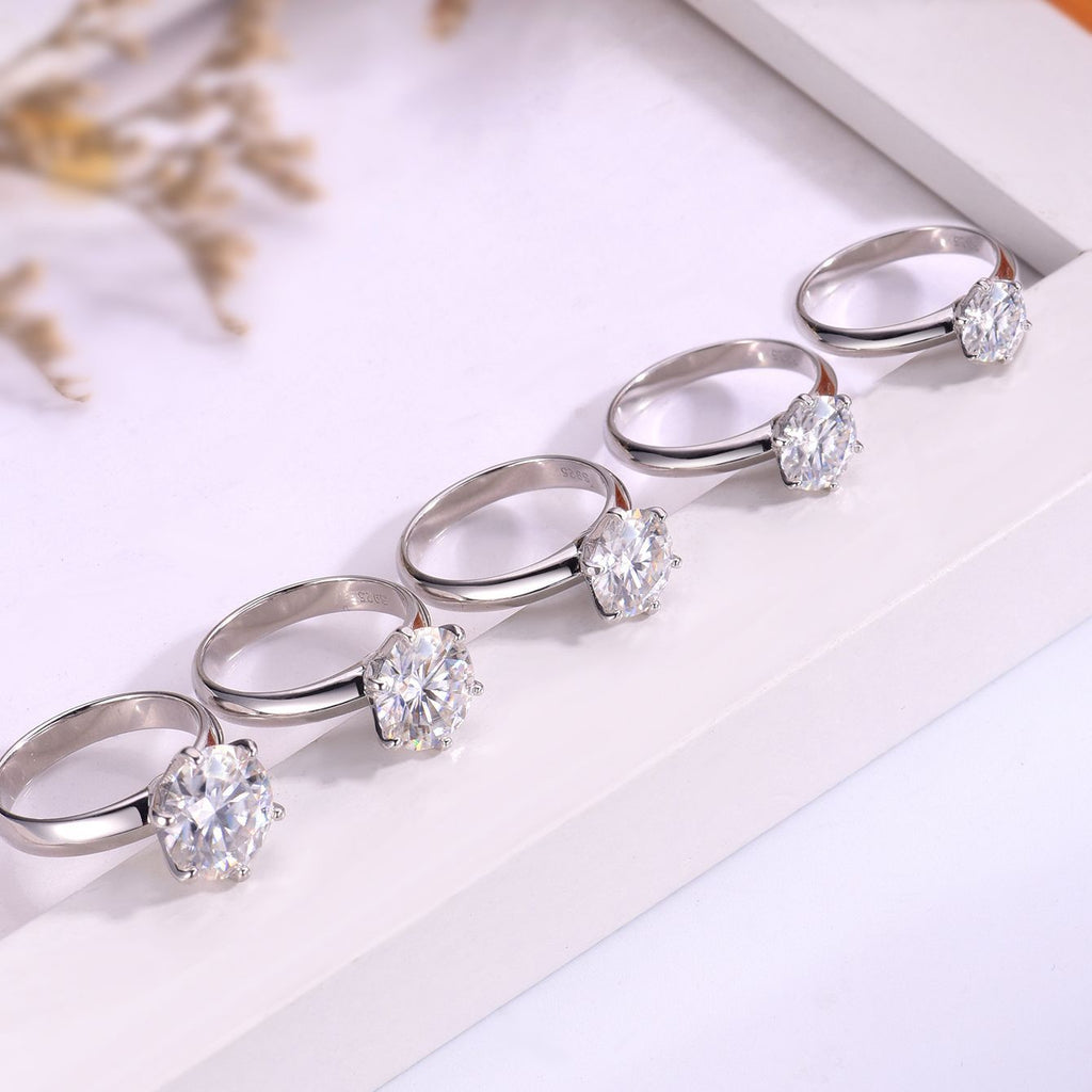 Silver Moissanite Six-Claw Ring Widened Ring