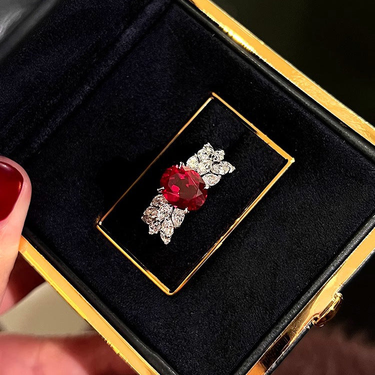 Oval Pigeon Blood Red Diamond Ring