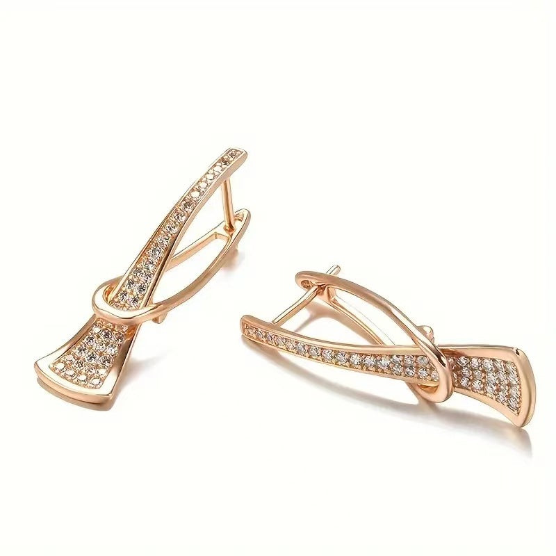 Women's Rose Gold Geometric Earrings with Zirconia