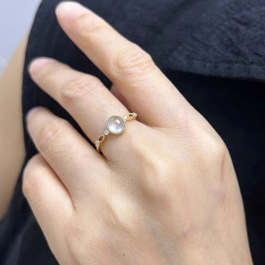 Adjustable Chalcedony Simulation Ring