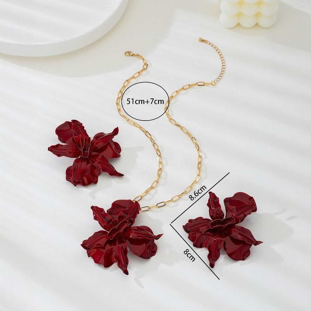 Flower Pendant Necklace and Earrings Set
