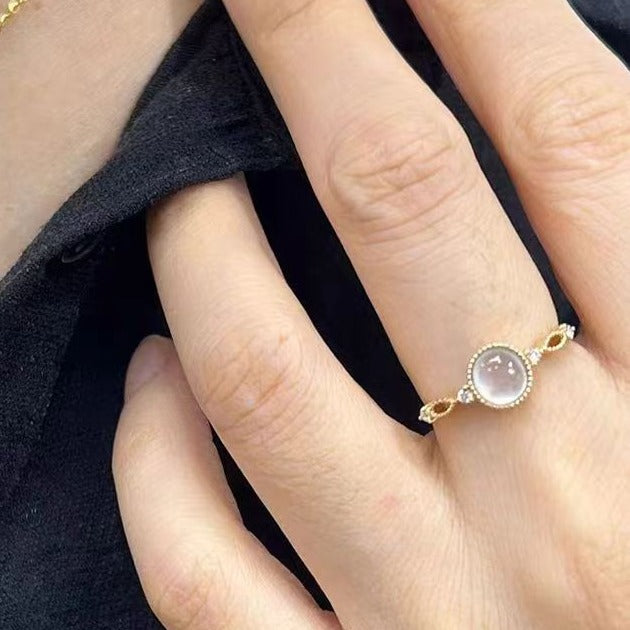 Adjustable Chalcedony Simulation Ring