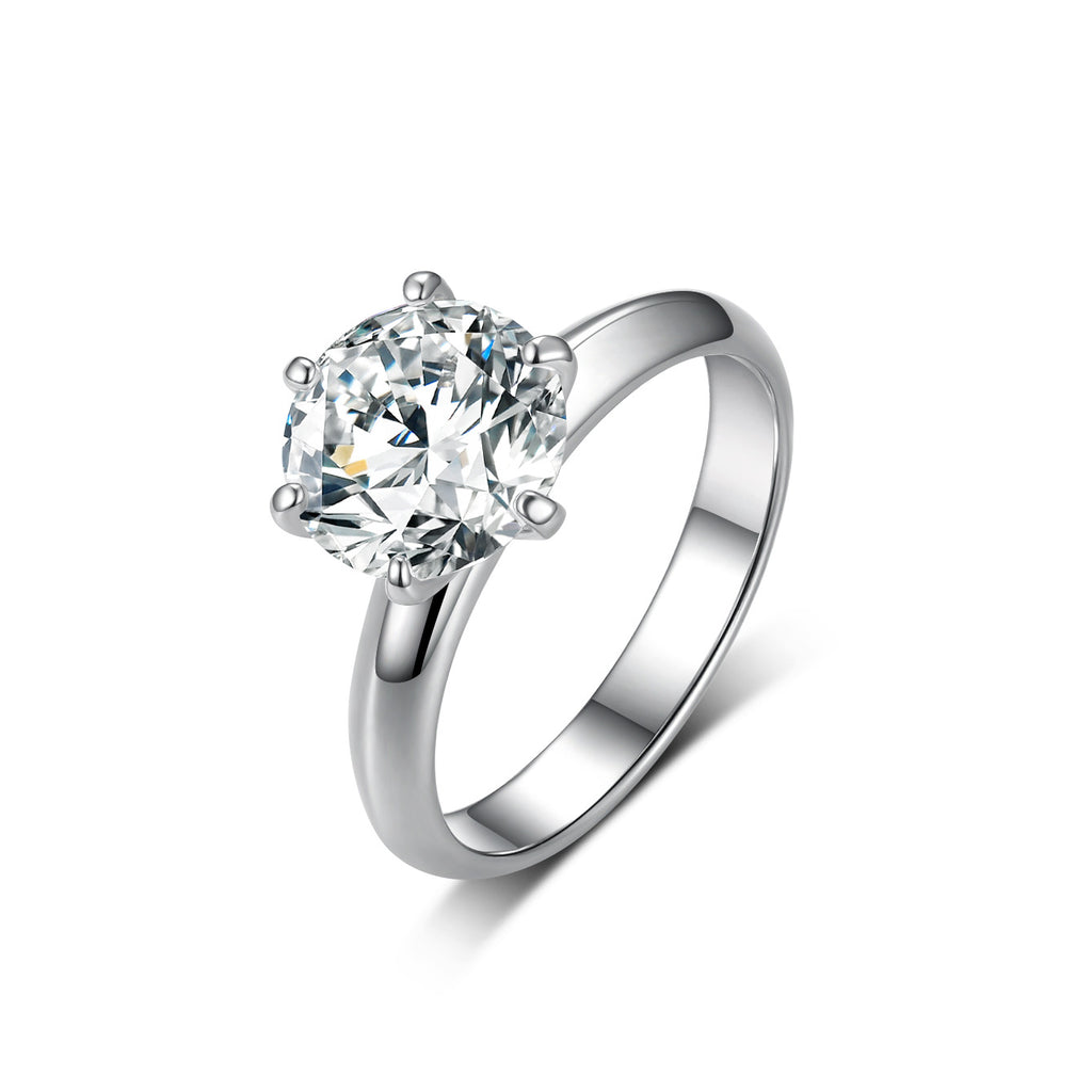 Silver Moissanite Six-Claw Ring Widened Ring