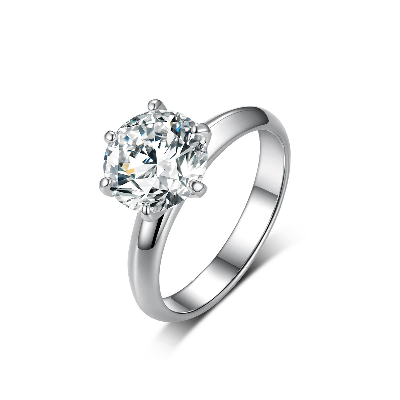 Silver Moissanite Six-Claw Ring Widened Ring