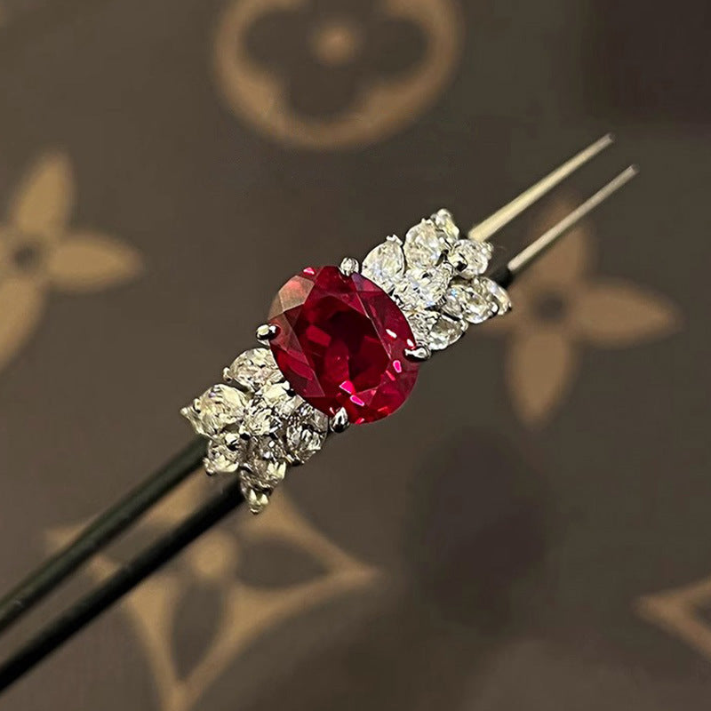 Oval Pigeon Blood Red Diamond Ring