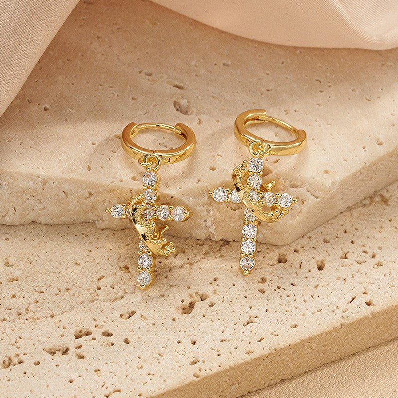 Rotating Crown Cross Zircon Ear Clip