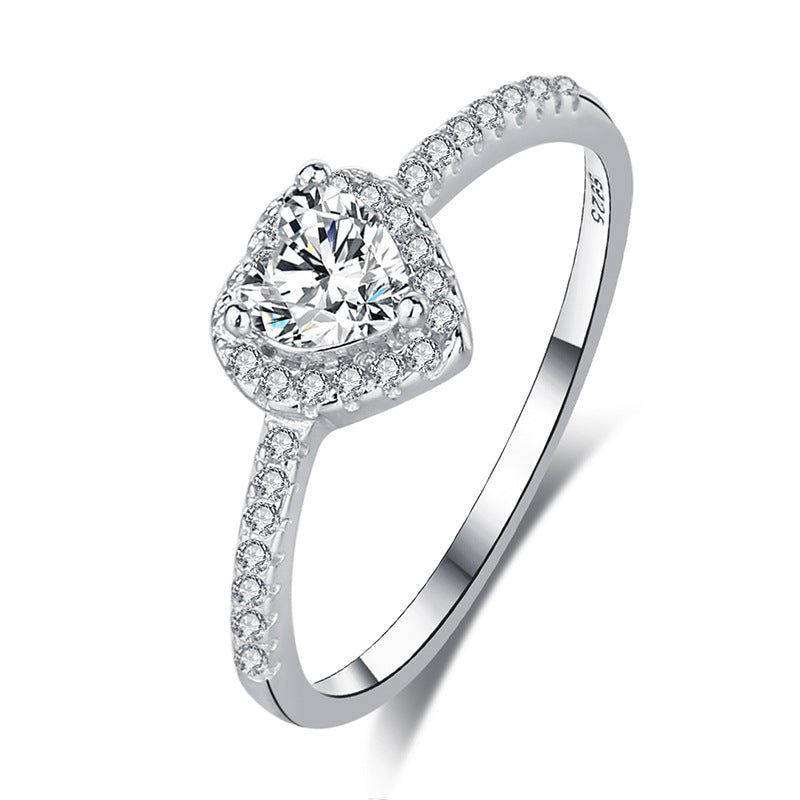 Pure silver heart-shaped ring