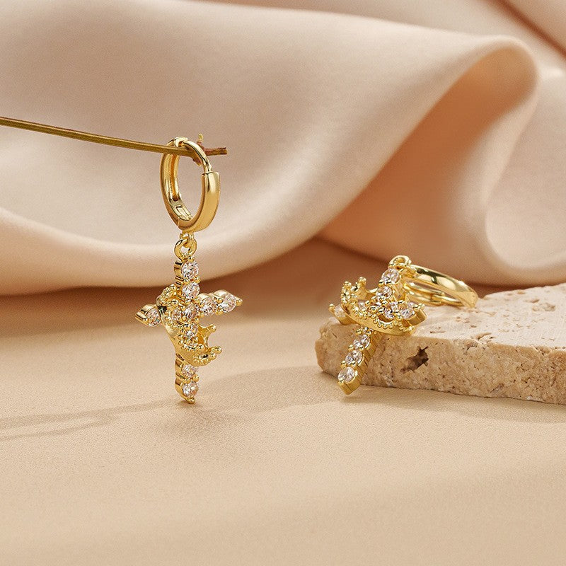 Rotating Crown Cross Zircon Ear Clip