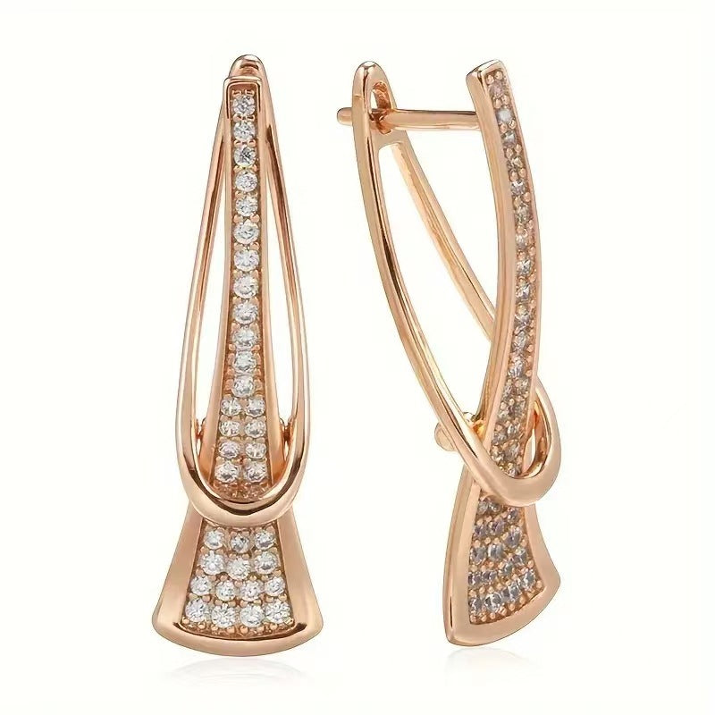 Women's Rose Gold Geometric Earrings with Zirconia