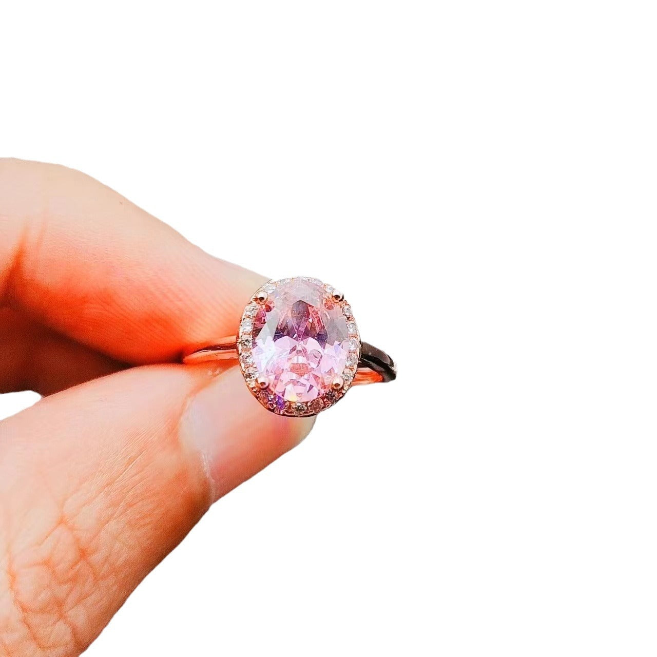 Adjustable Oval Zircon Ring in Rose Gold and Platinum