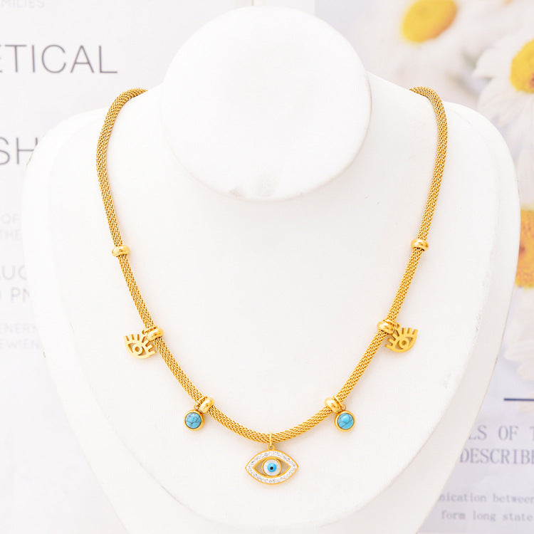Diamond Eye Turquoise Pendant Necklace Bracelet Set