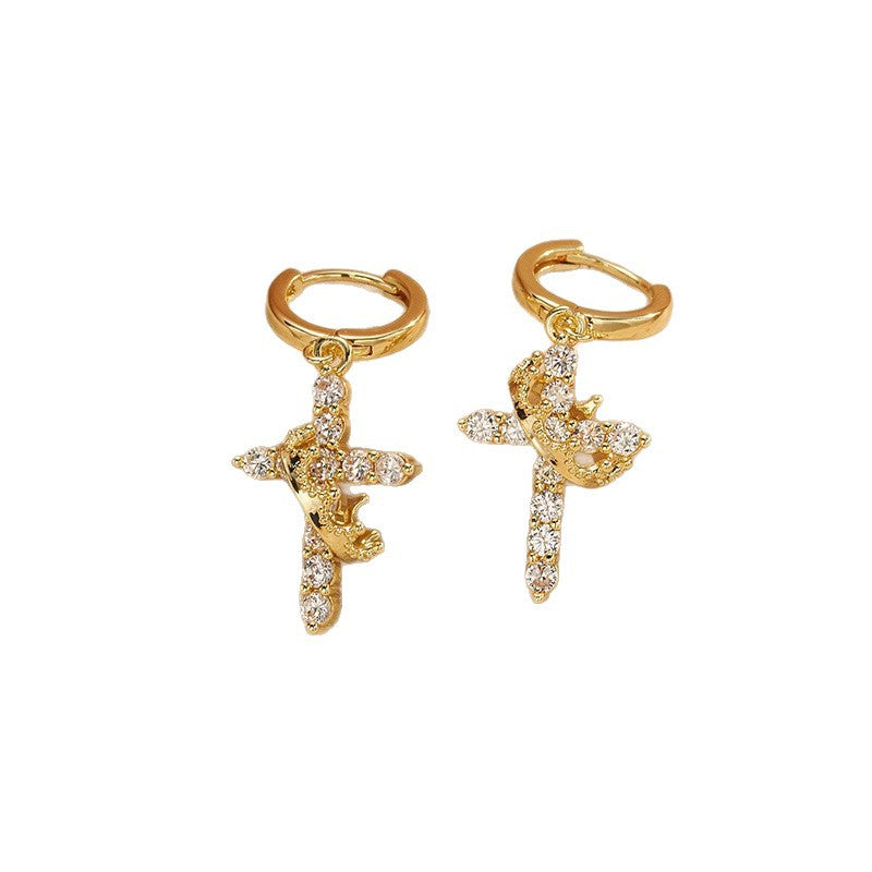 Rotating Crown Cross Zircon Ear Clip