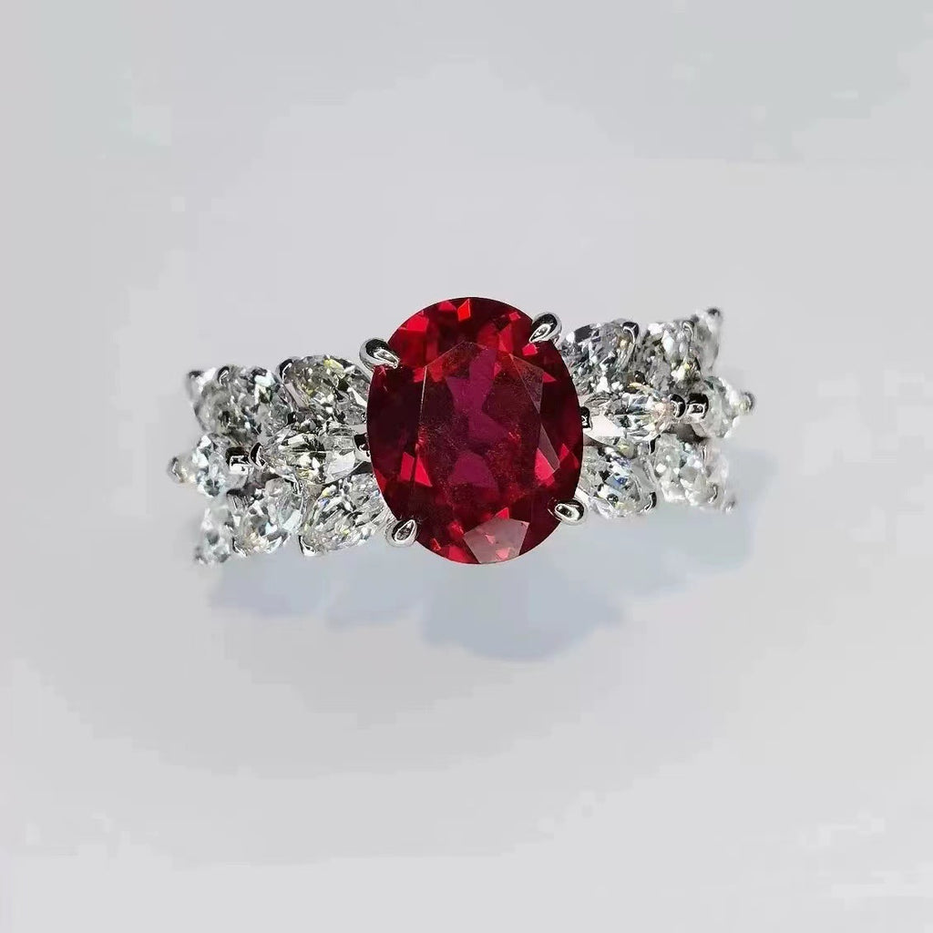Oval Pigeon Blood Red Diamond Ring