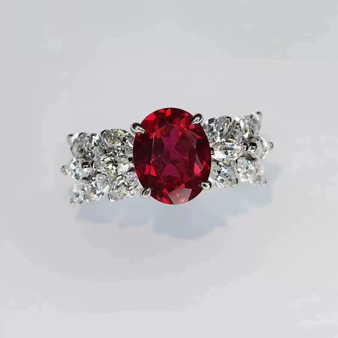 Oval Pigeon Blood Red Diamond Ring