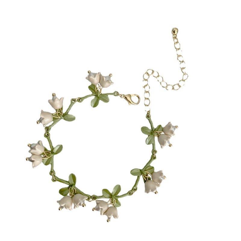 White bellflower flower earrings and bracelets