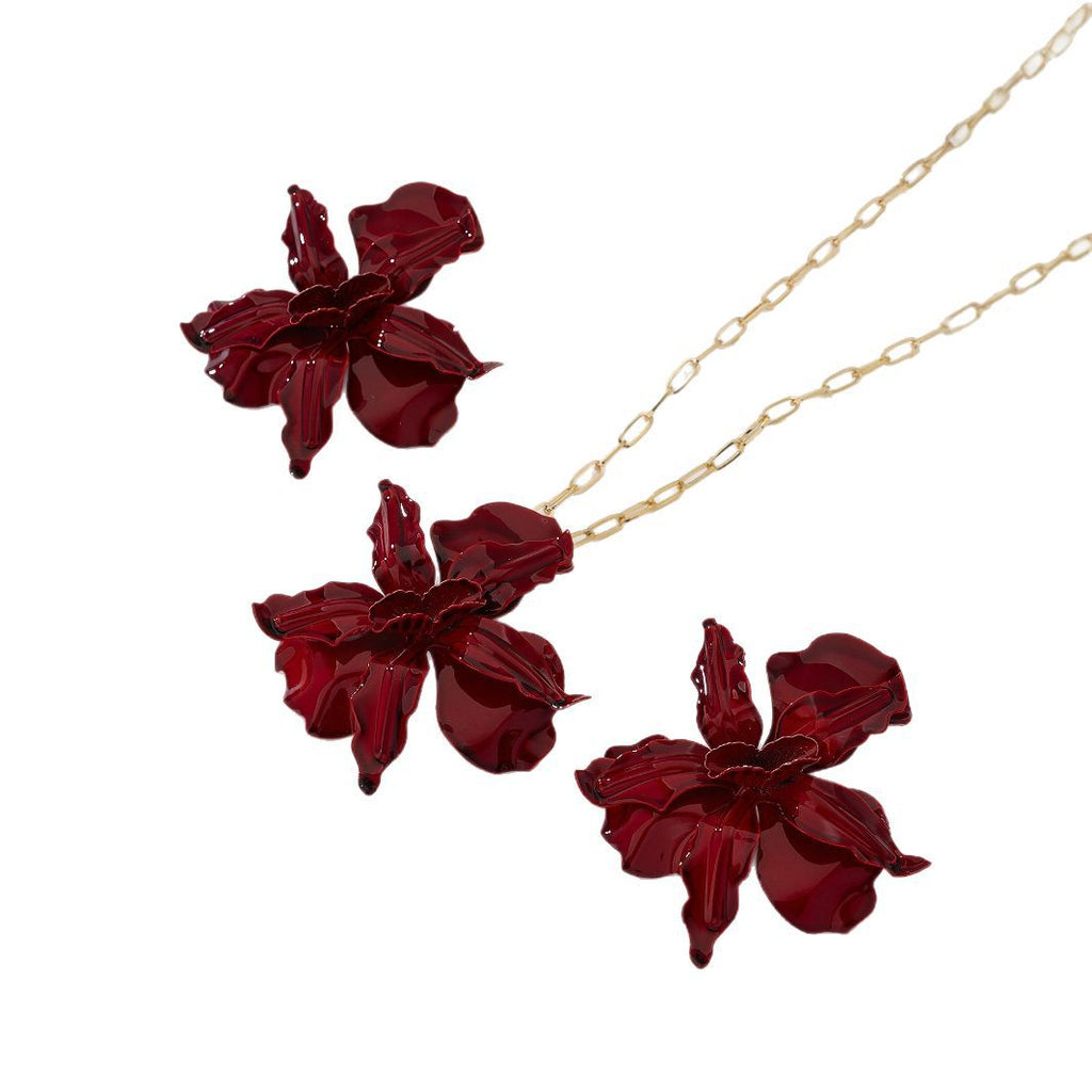 Flower Pendant Necklace and Earrings Set