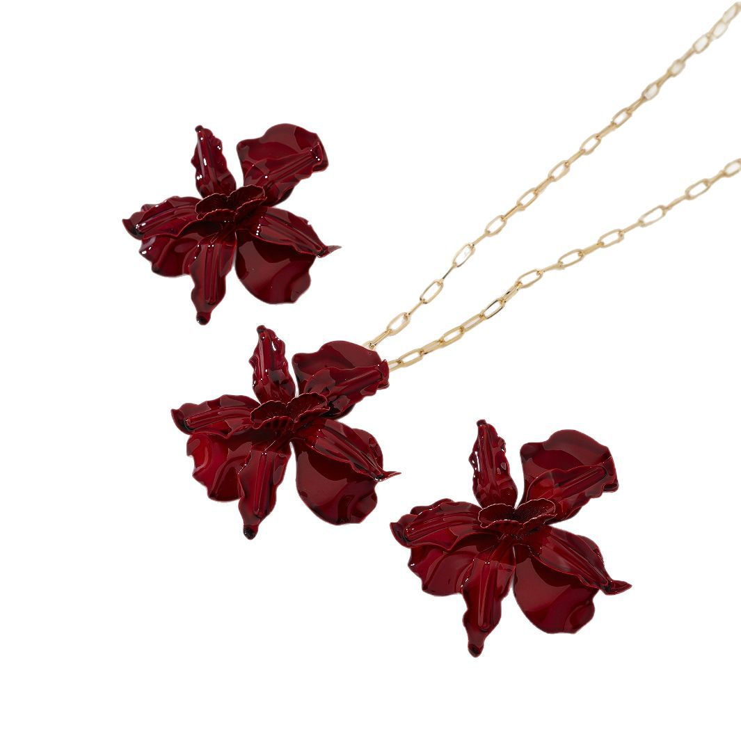 Flower Pendant Necklace and Earrings Set