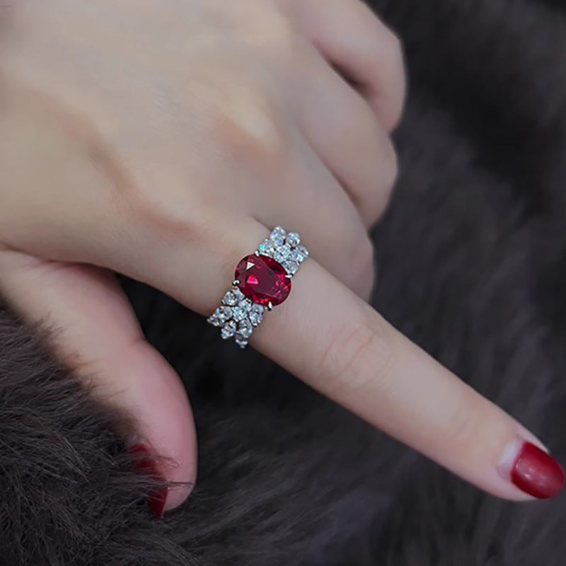 Oval Pigeon Blood Red Diamond Ring